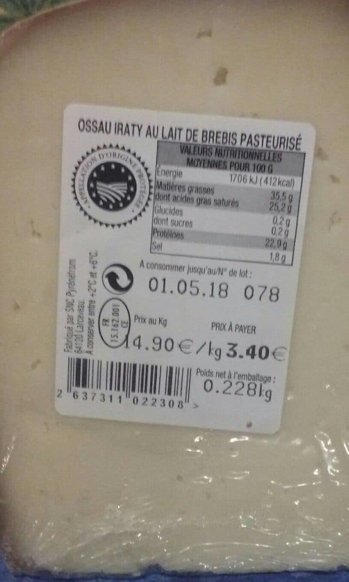 Open Food Facts Ossau iraty au lait de brebis pasteurisé packshot