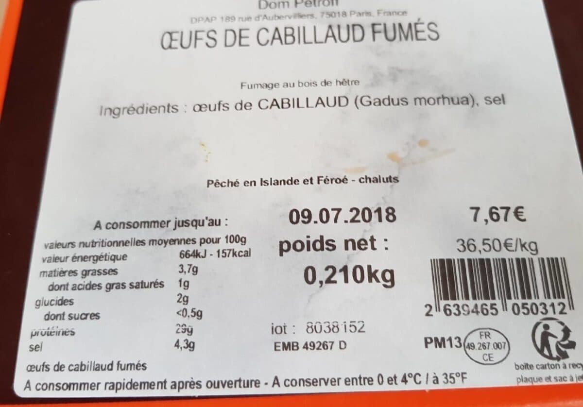Open Food Facts Oeufs de cabillaud fumés packshot