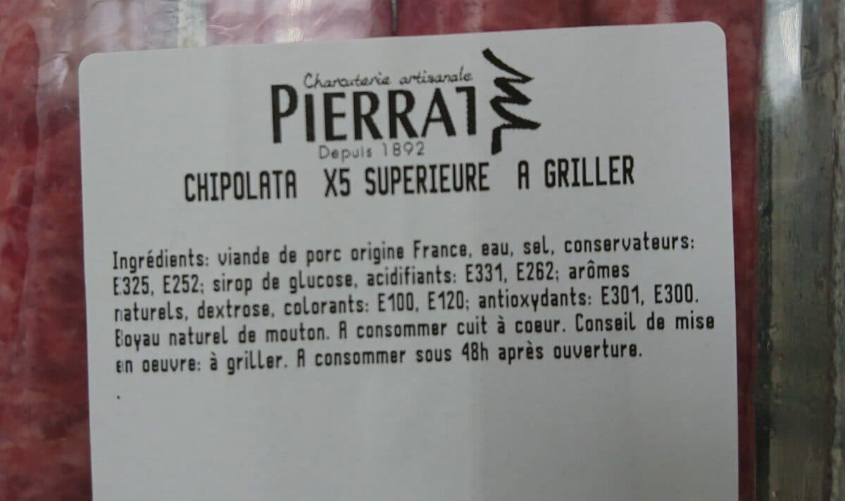 Open Food Facts Chipolatas x5 supérieures à griller packshot