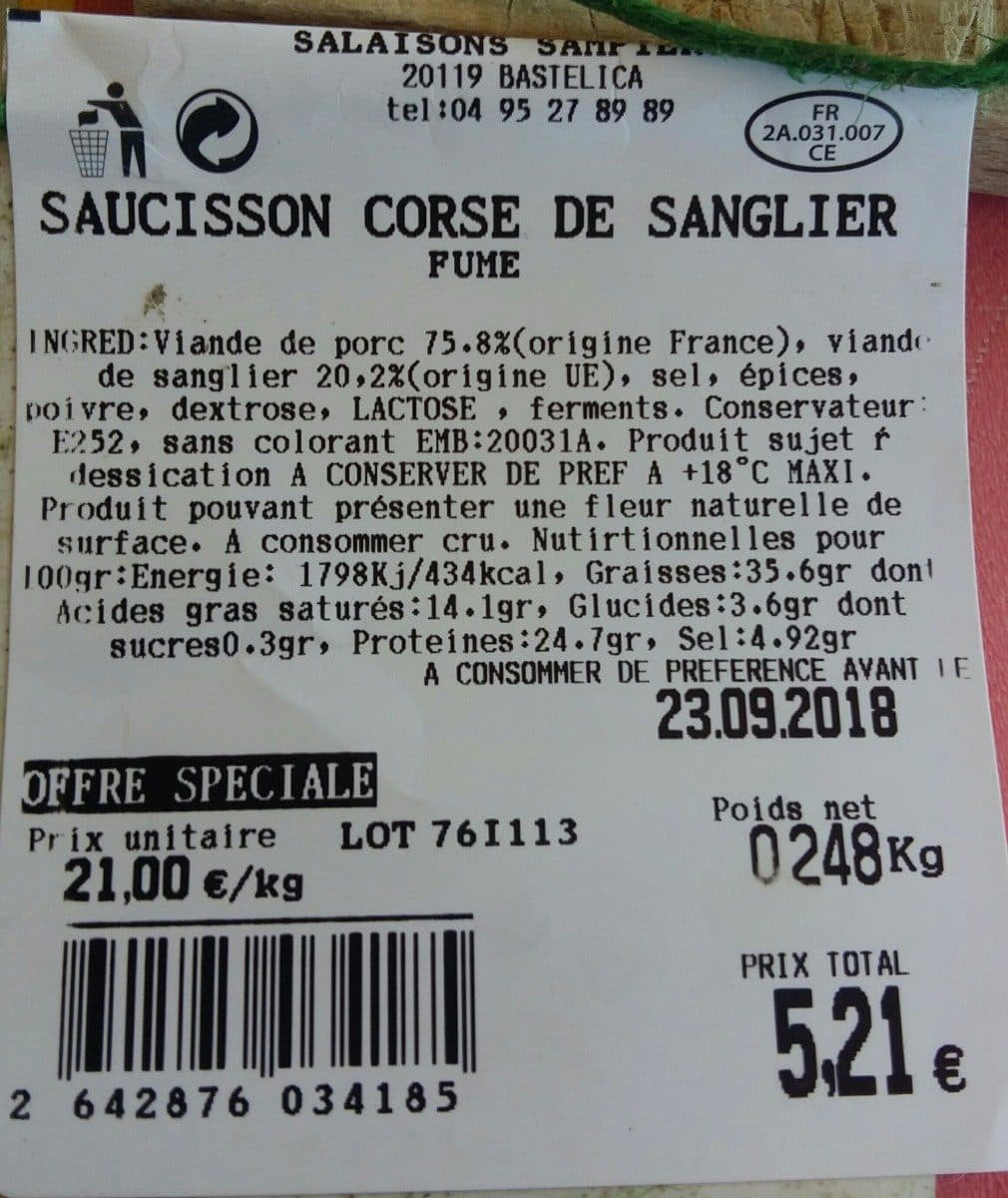 Open Food Facts Saucisson corse de sanglier packshot