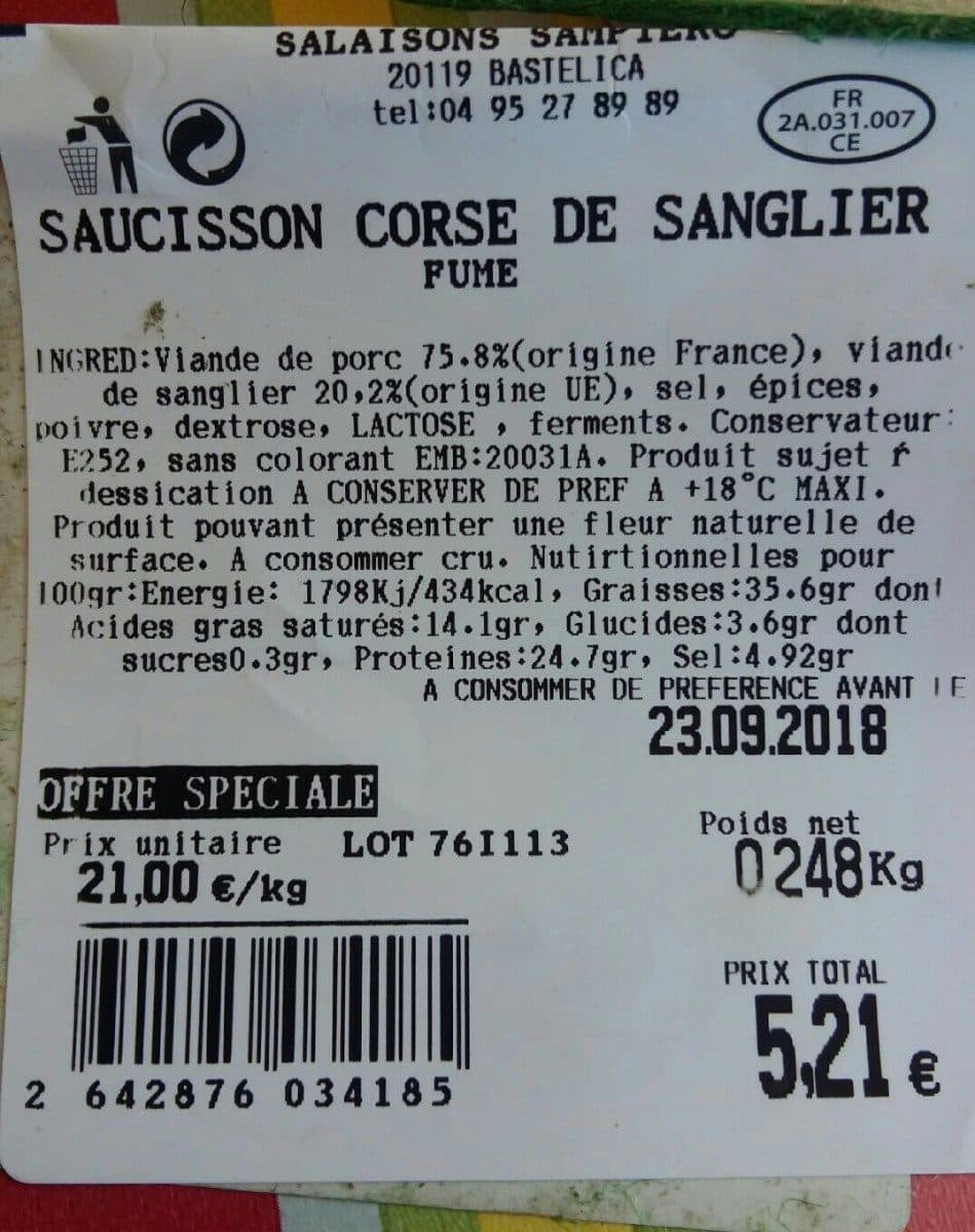 Open Food Facts Saucisson corse de sanglier packshot