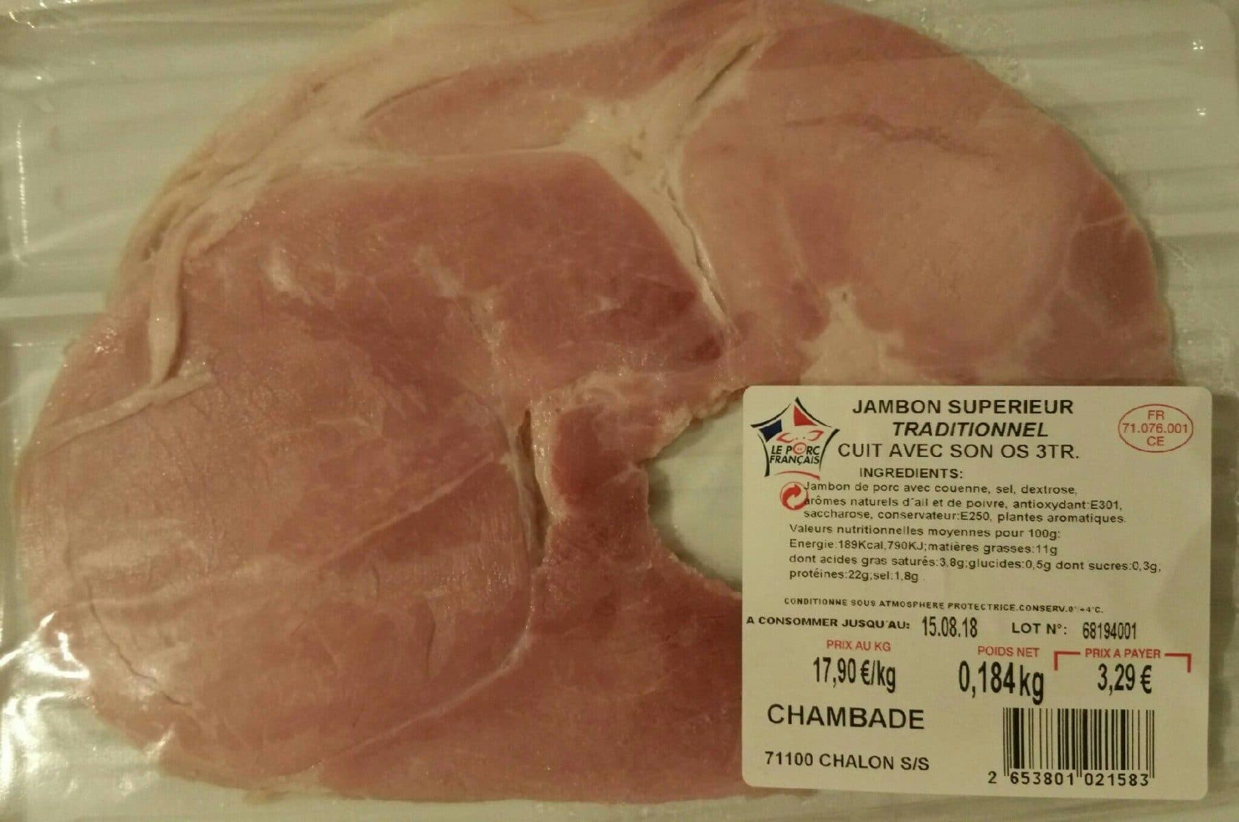 Open Food Facts Jambon Supérieur Traditionnel cuit avec son os 3Tr packshot