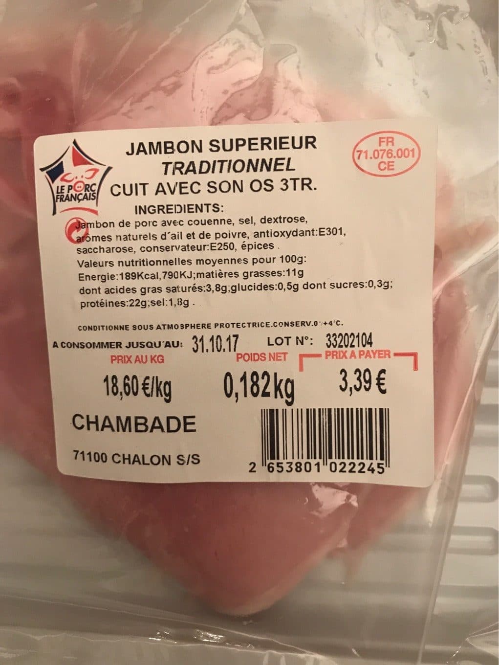 Chambade Jambon superieur traditionnel - cuit avec son os 3TR packshot