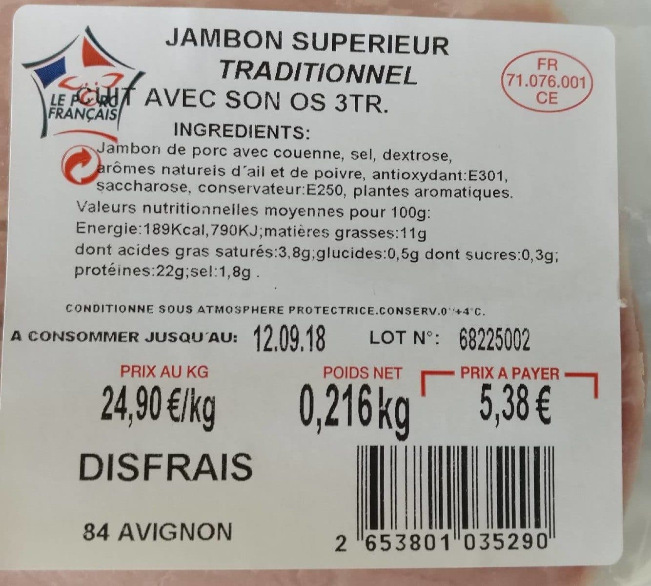 Open Food Facts Jambon supérieur traditionnel packshot