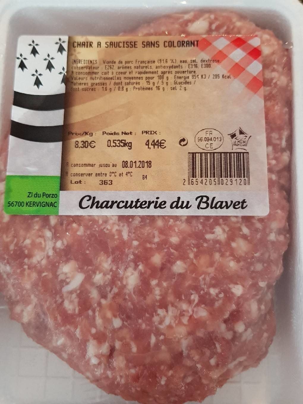 Charcuterie Du Blavet Chair à saucisse sans colorant packshot