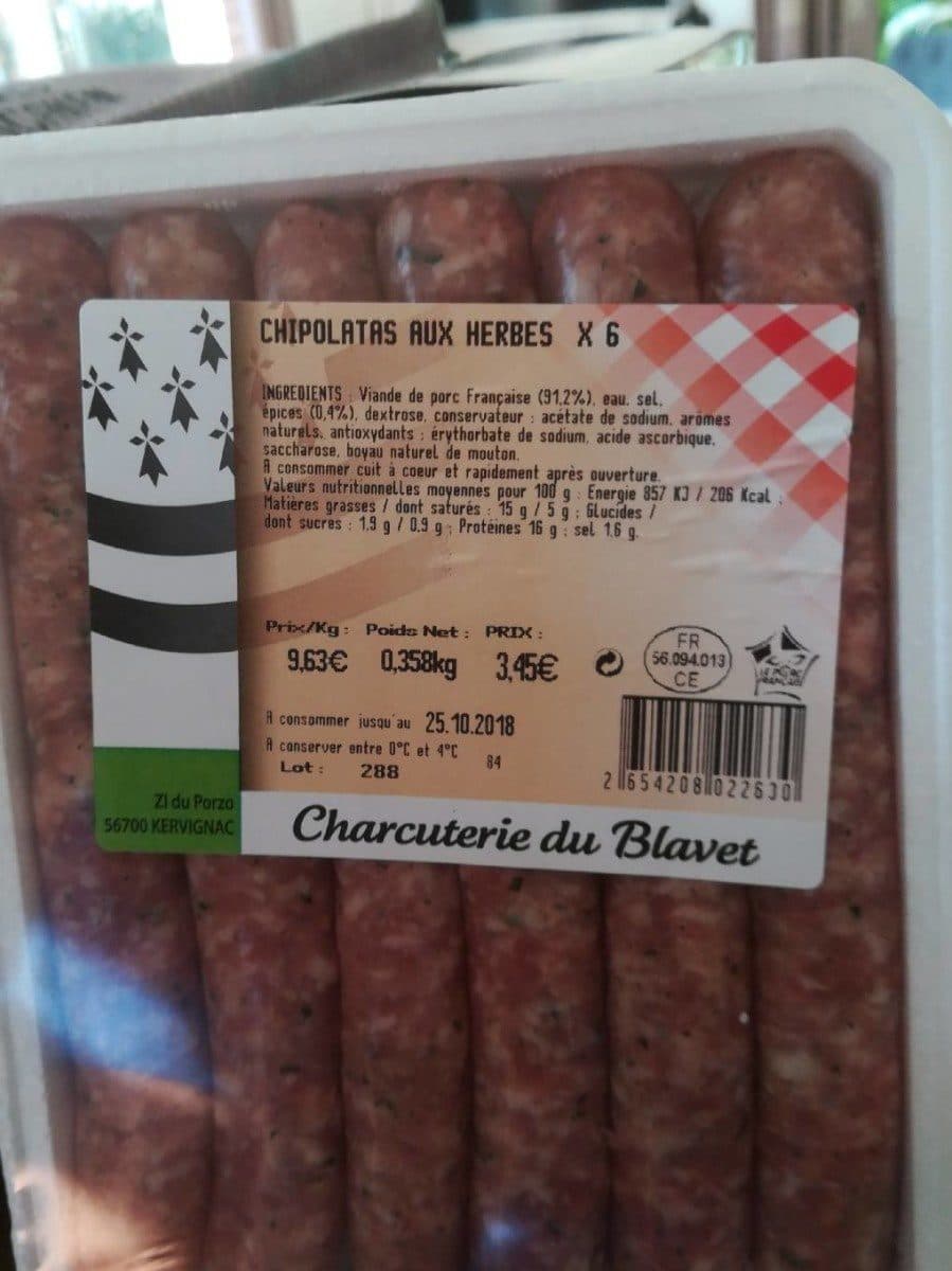 Charcuterie du blavet Chipolatas aux herbes packshot