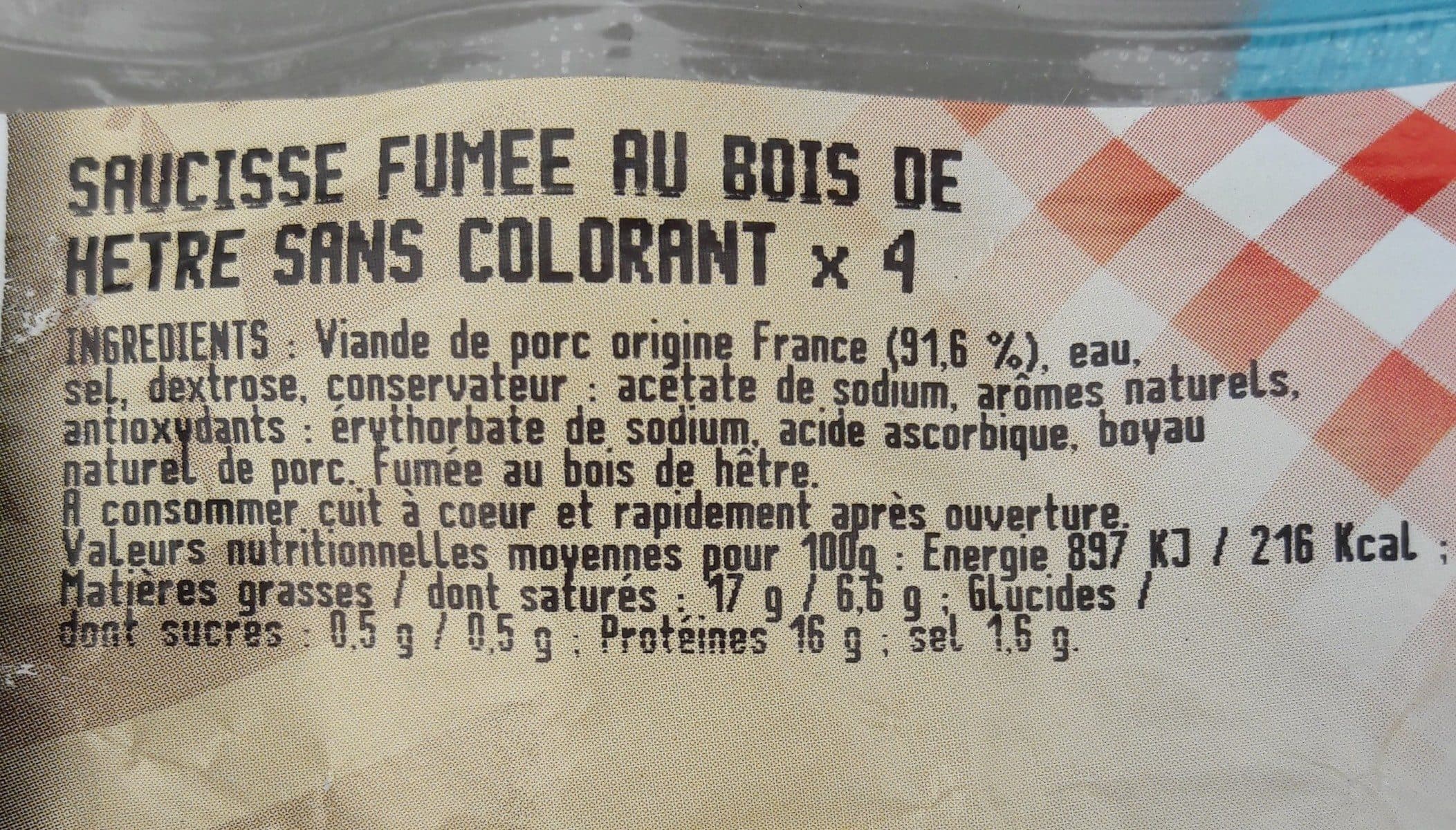 Open Food Facts Saucisse fumée au bois de hêtre sans colorant packshot