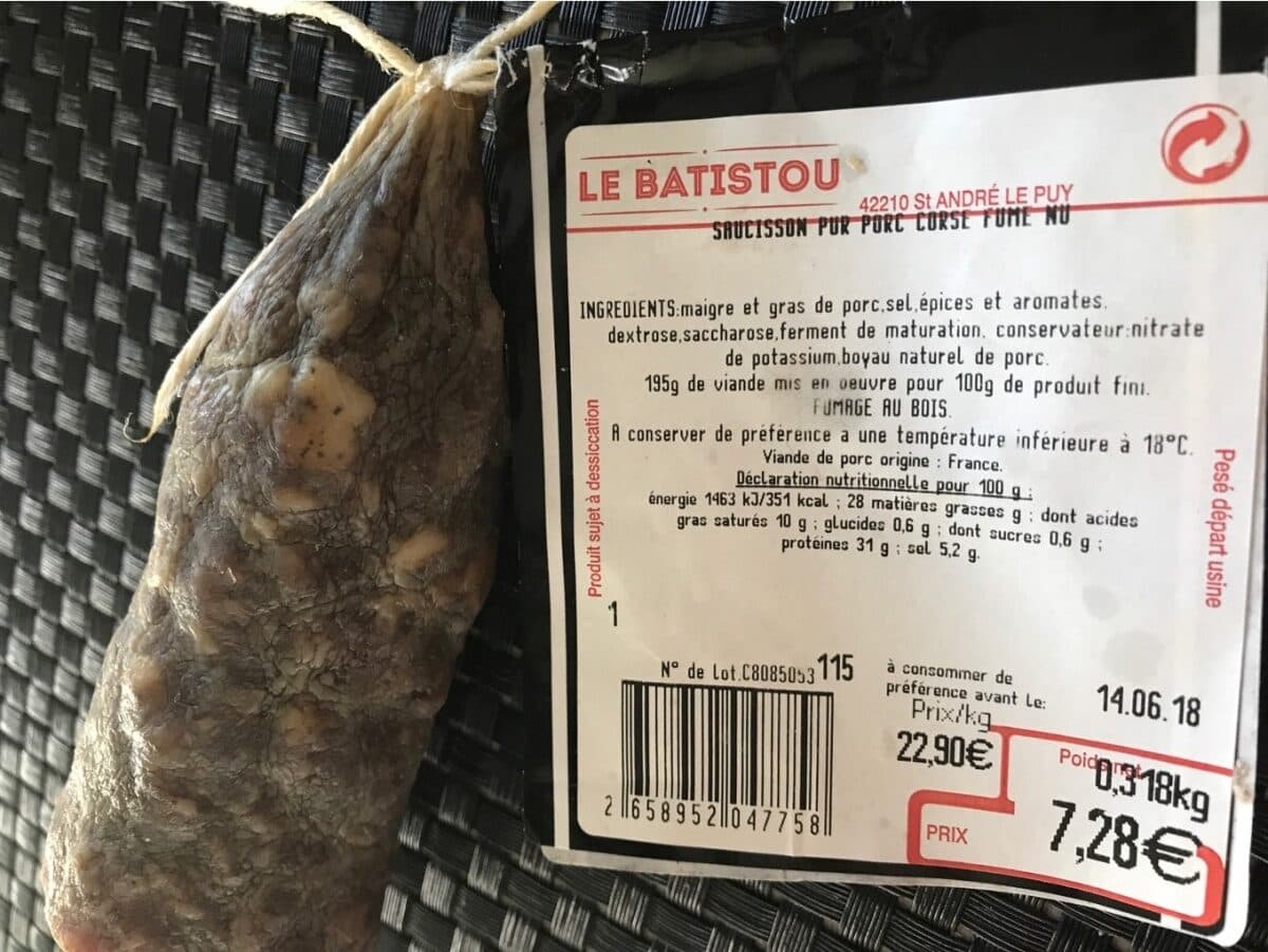 Open Food Facts Saucisson pur porc corse fumé packshot