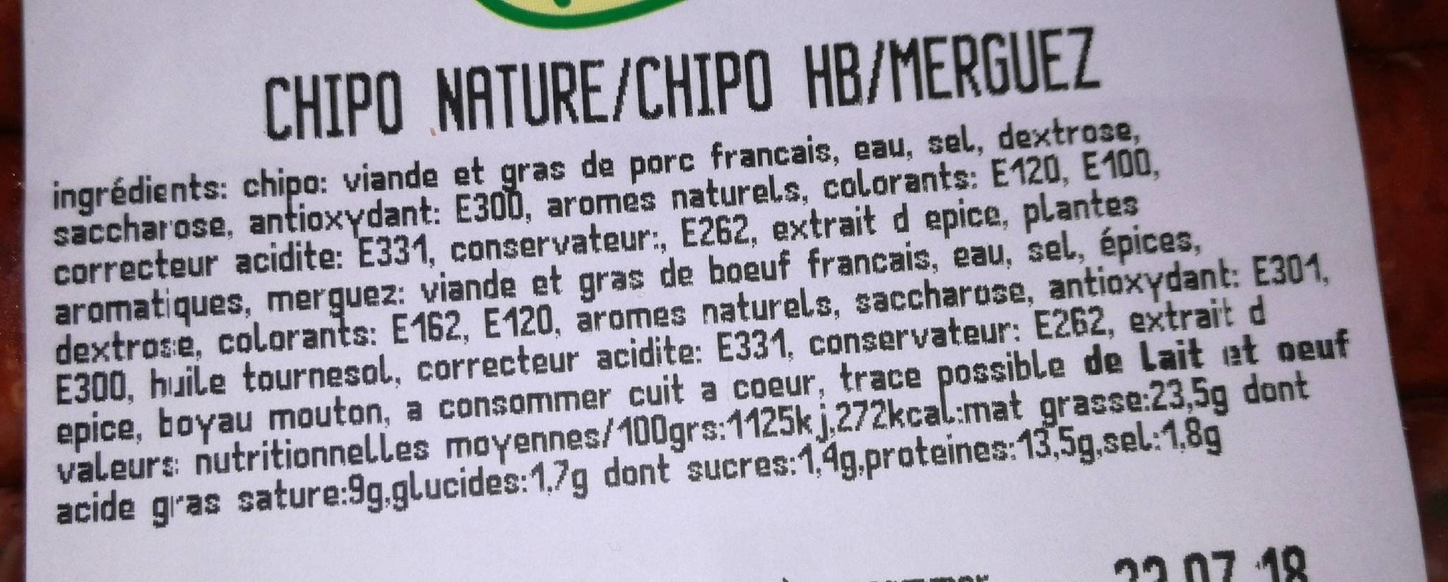 Open Food Facts CHIPO NATURE/CHIPO HB/MERGUEZ packshot
