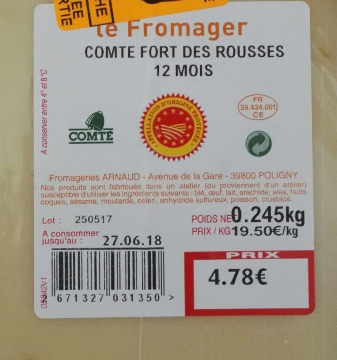 Open Food Facts Comté Fort des Rousses 18 mois packshot