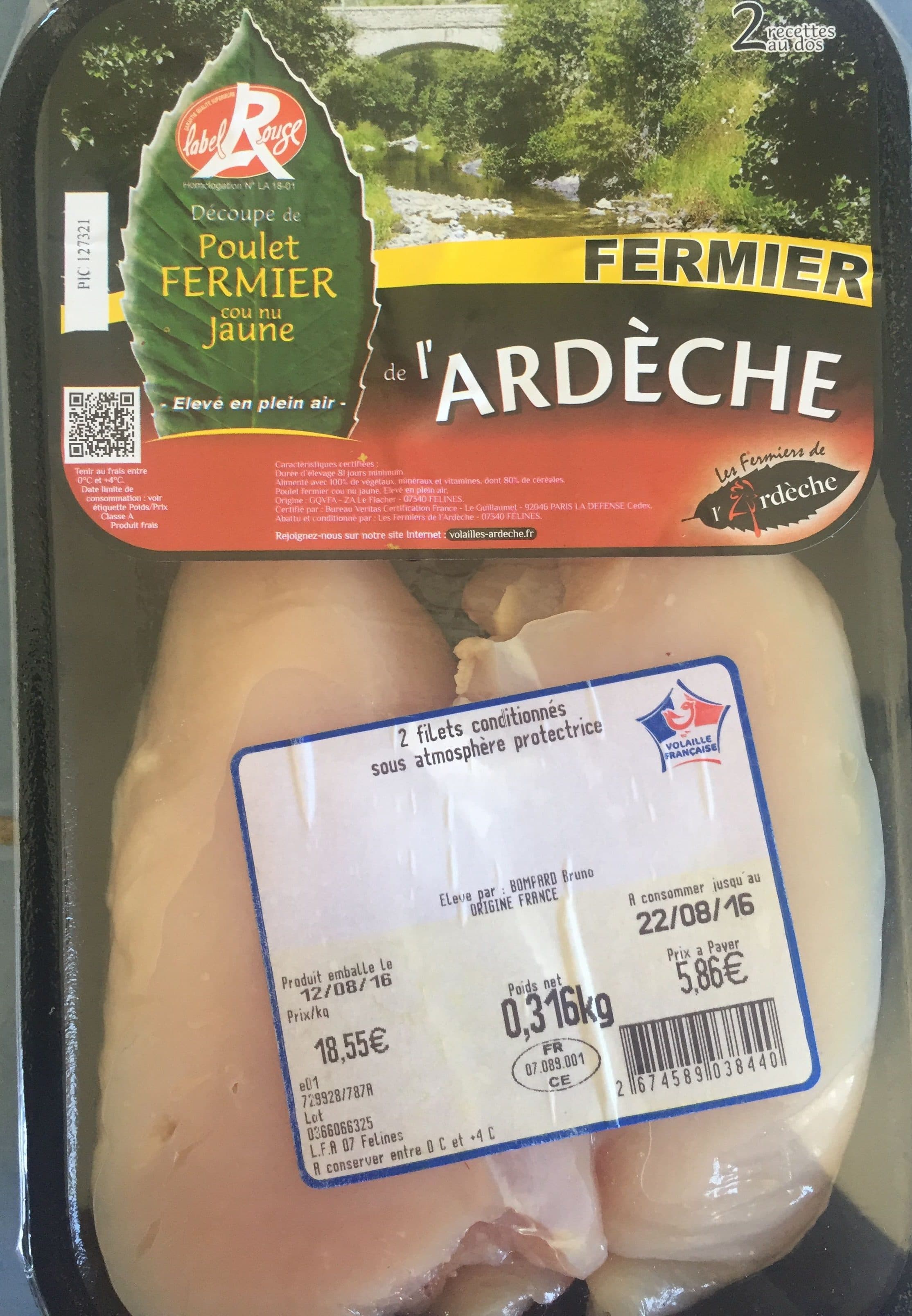 Les Fermiers de l'Ardèche découpe de poulet fermier de l'Ardèche cou nu jaune packshot