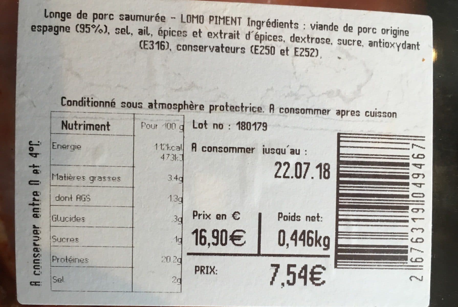 Open Food Facts Lomo au piment doux packshot
