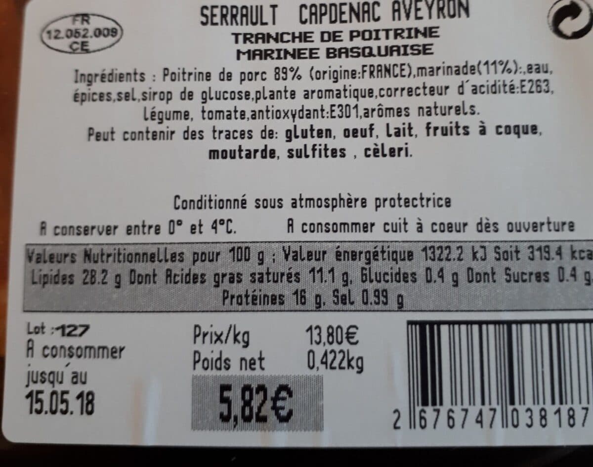 Open Food Facts Tranche de poitrine matinée basquaise packshot