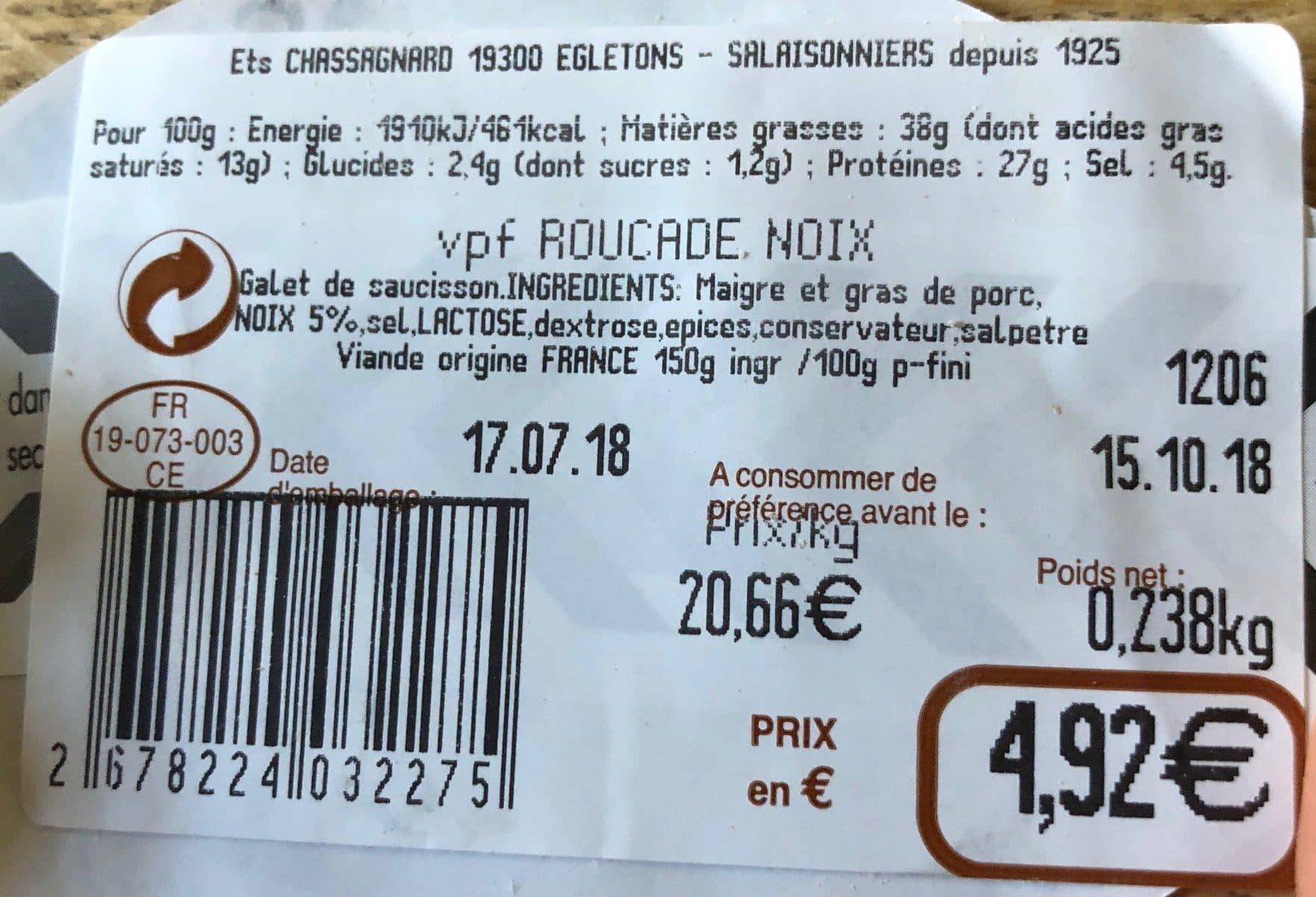 Open Food Facts Saucisson aux noix packshot