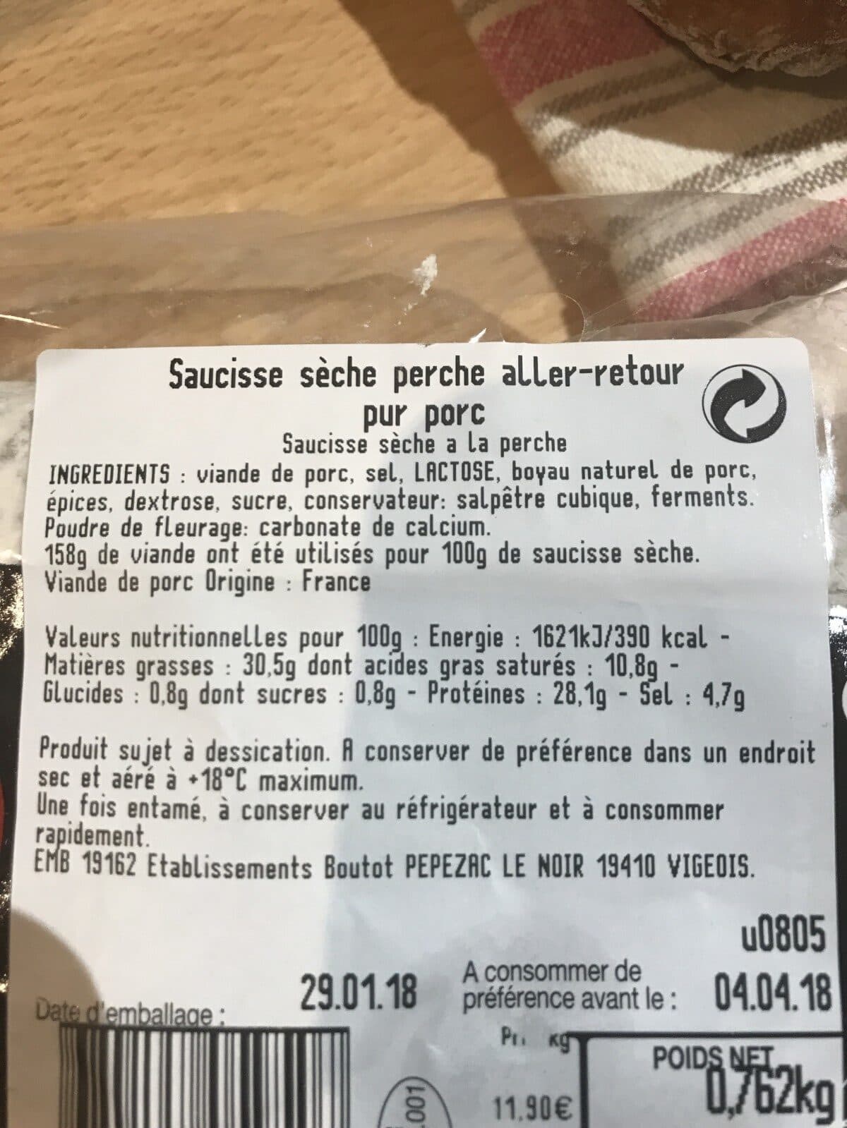 Open Food Facts Saucisse seche perche pur porc packshot