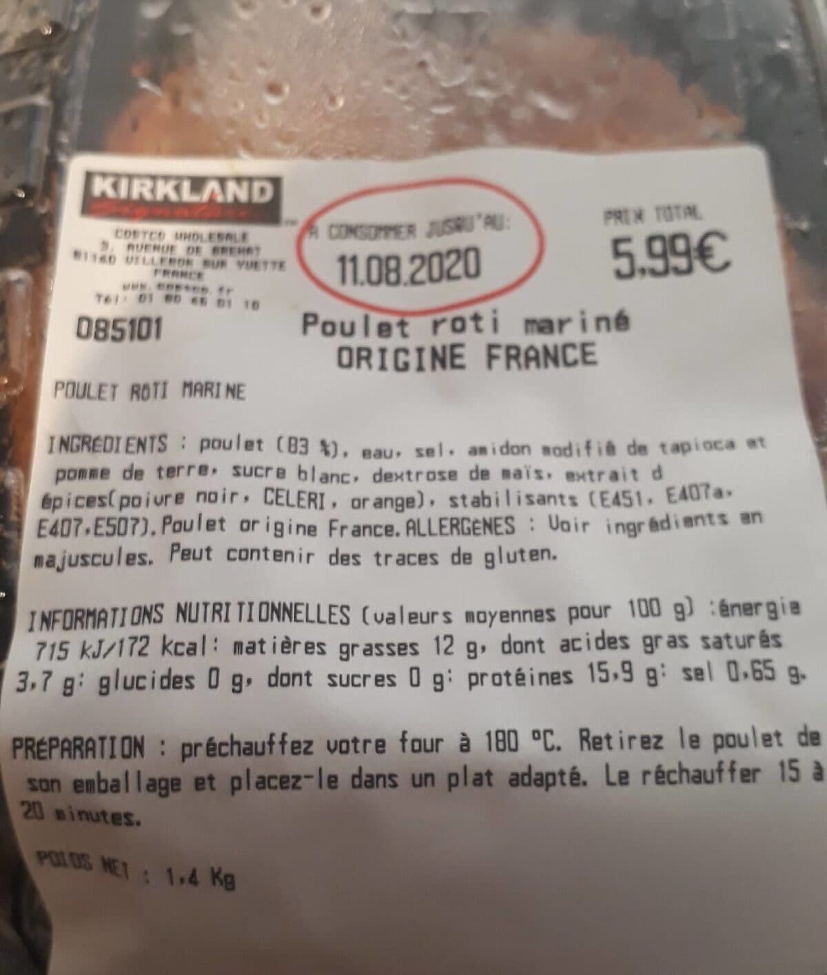 Kirkland signature Poulet roti marine packshot