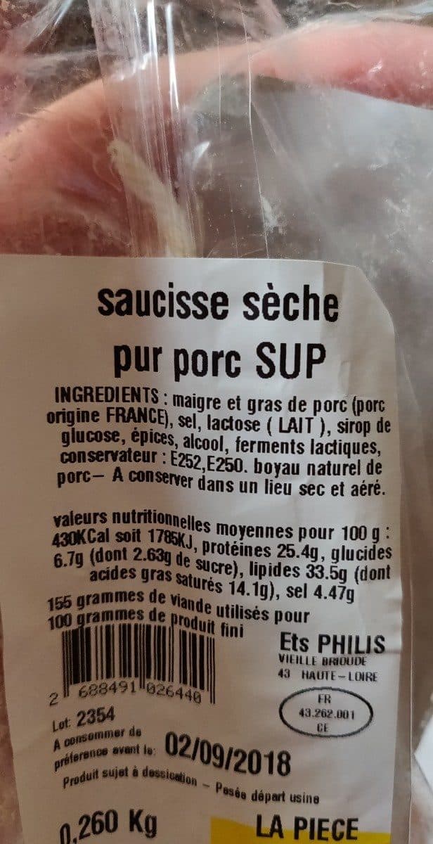 Open Food Facts Saucice seche pur porc sup packshot