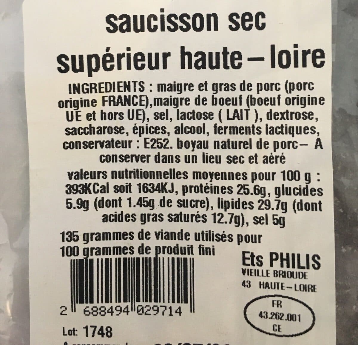 Open Food Facts Saucisson sec packshot