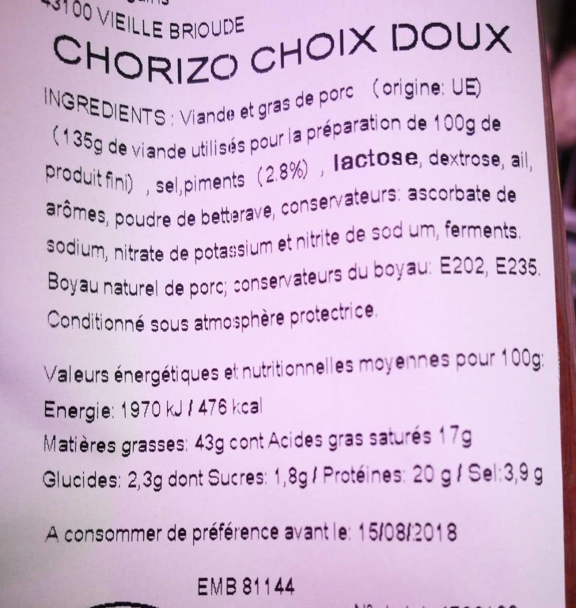 Open Food Facts Chorizo doux packshot