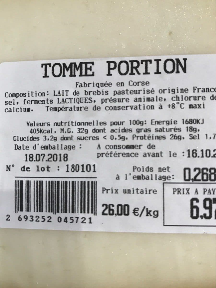 Open Food Facts Tomme de brebis packshot