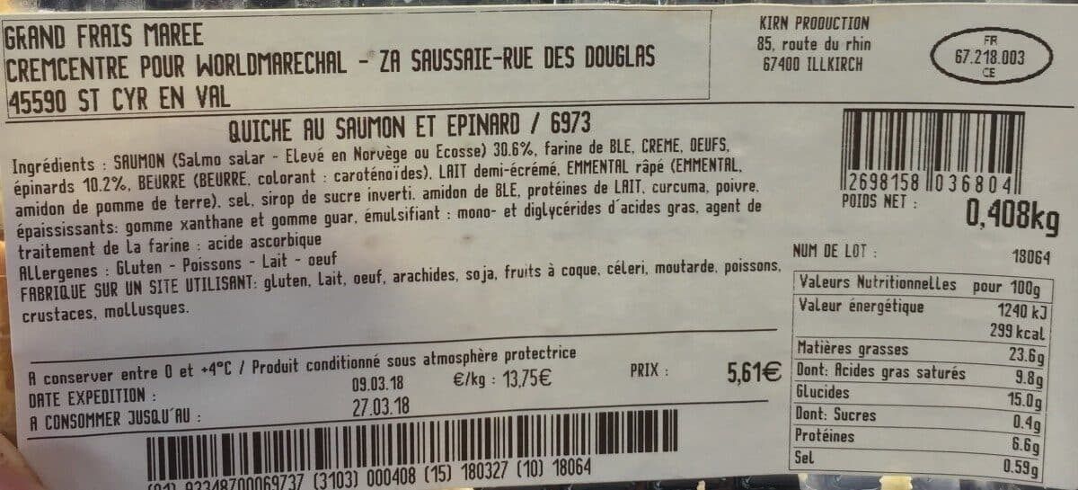 Open Food Facts Quiche saumon et epinard packshot