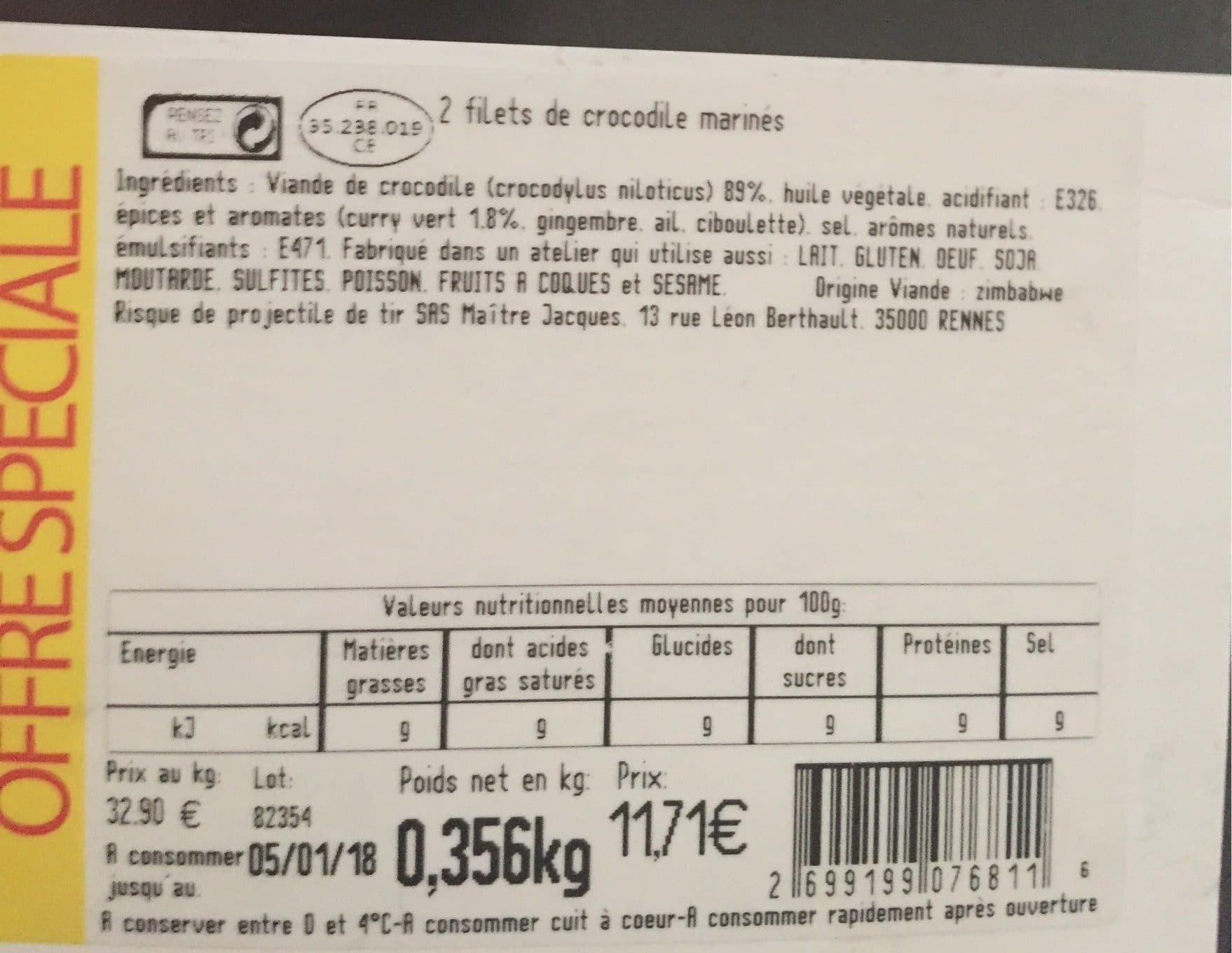 Maitre Jacques 2 filets de crocodile packshot