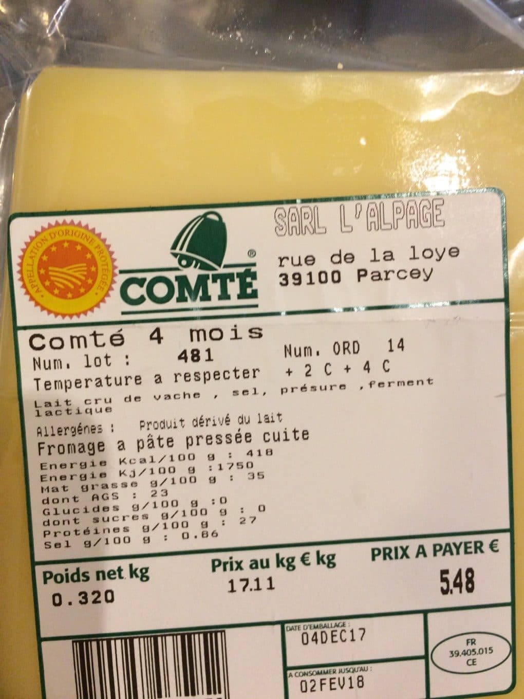 L'alpage Comté packshot