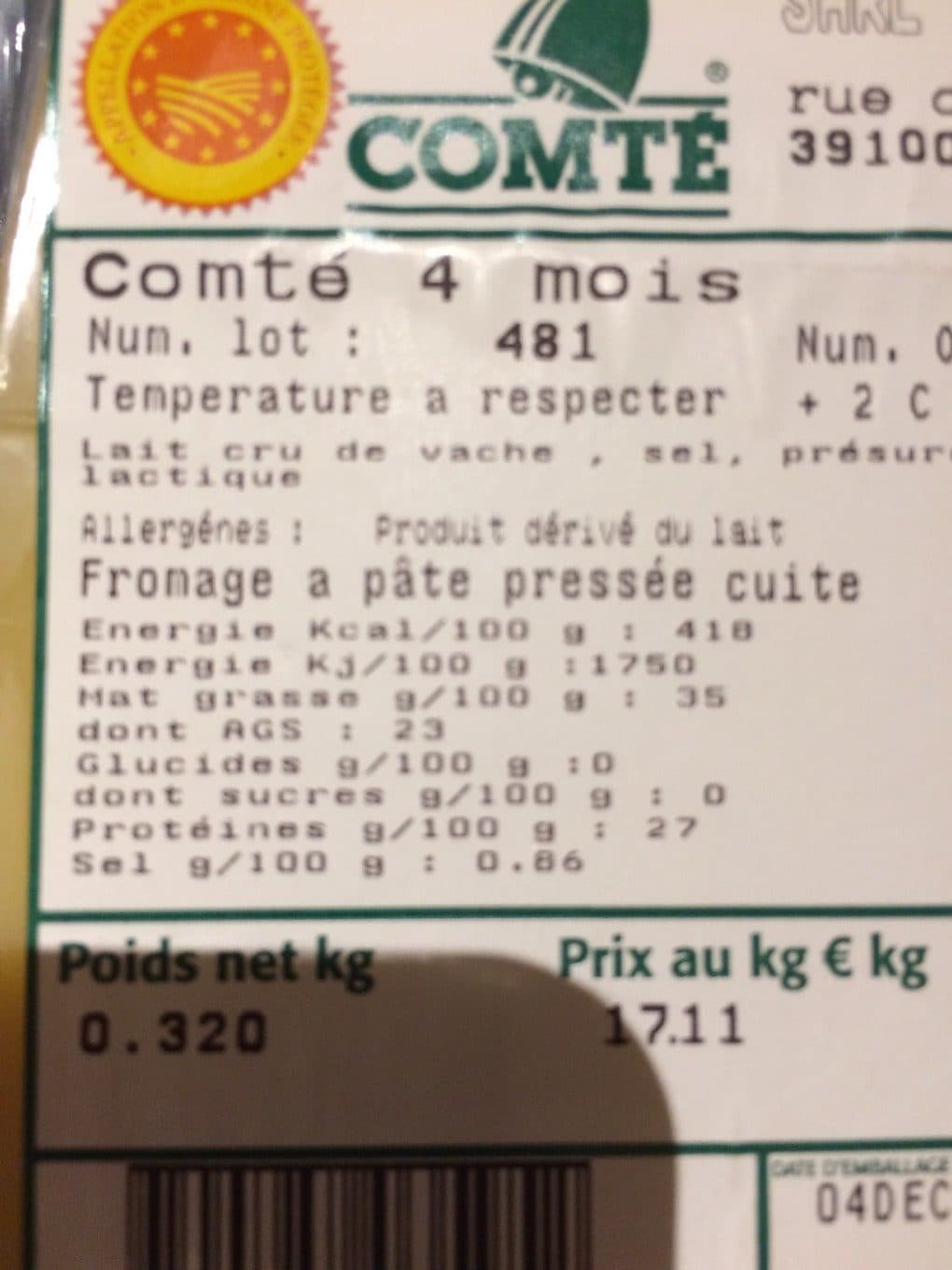 L'alpage Comté packshot