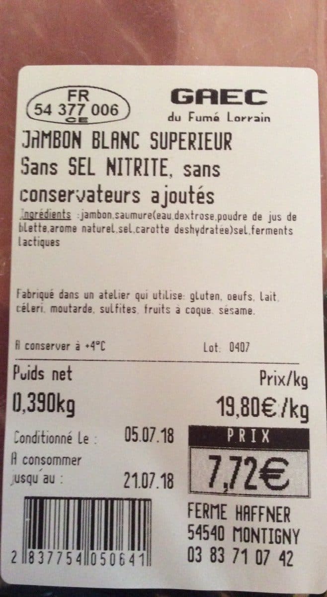 Open Food Facts Jambon blanc supérieure packshot