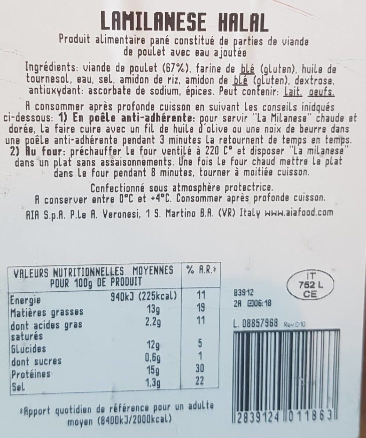 Open Food Facts Escalope LaMilanese packshot