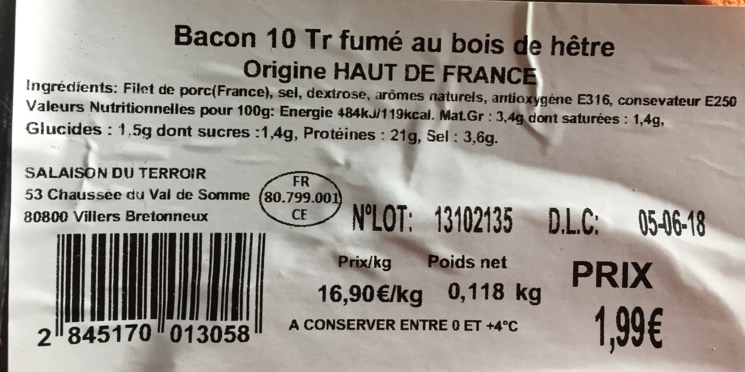 Open Food Facts Bacon fumé packshot
