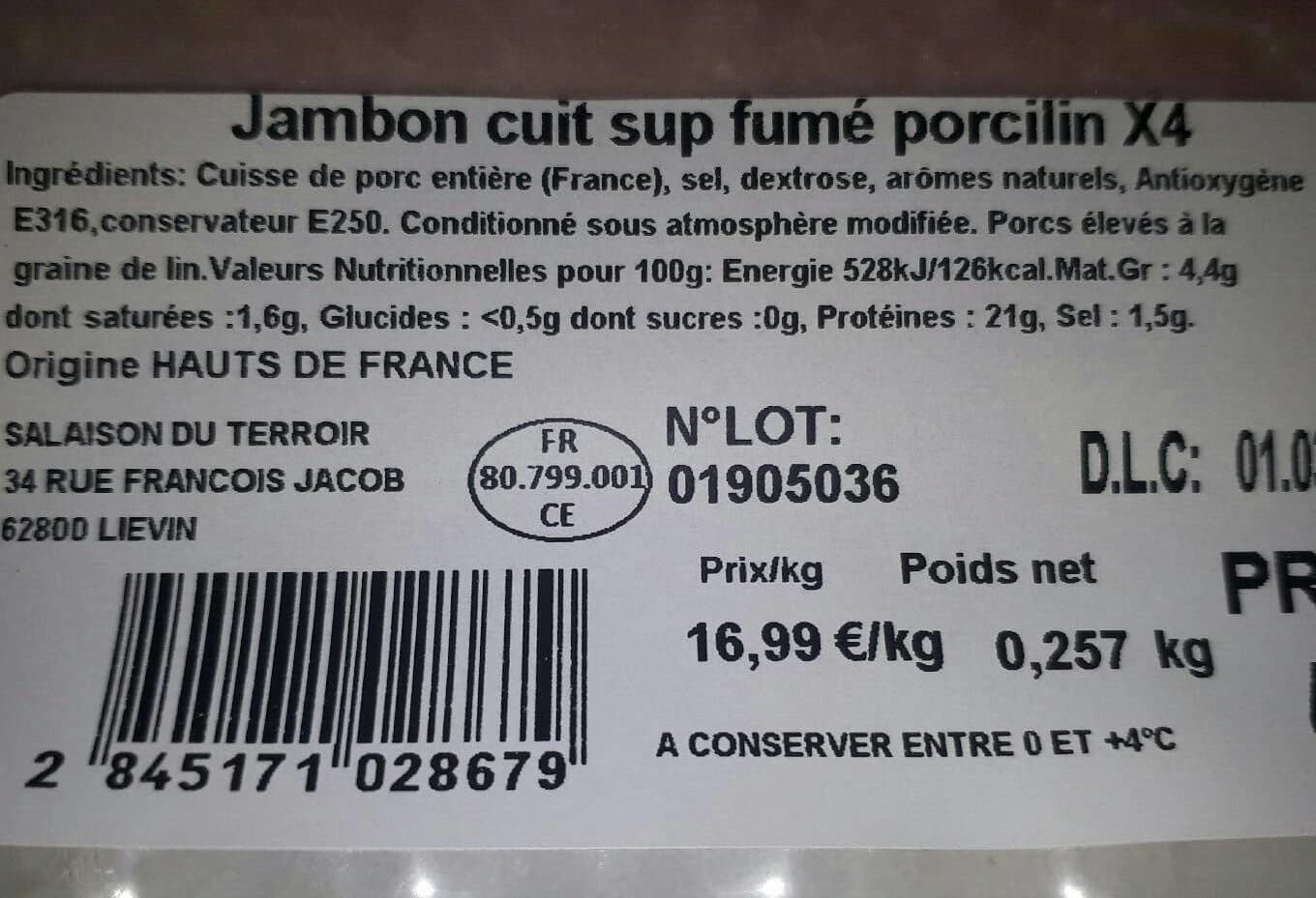 Porcilin Jambon cuit fumé packshot