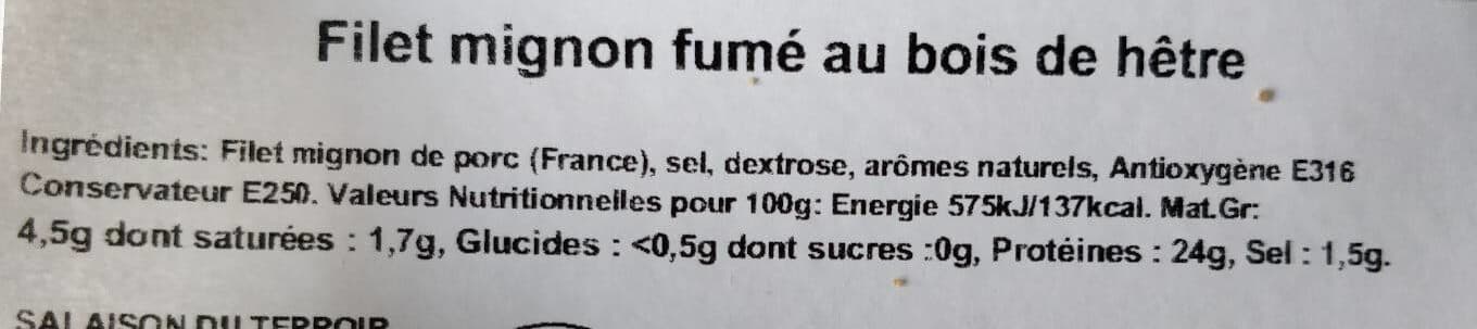 Salaison Du Terroir Filet mignon fumé au bois de hêtre packshot