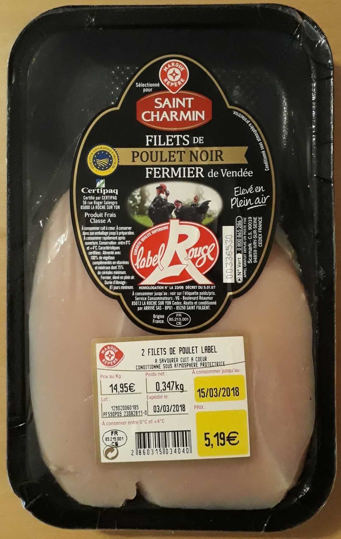 Marque Repère Filets de poulet noir fermier de Vendée packshot