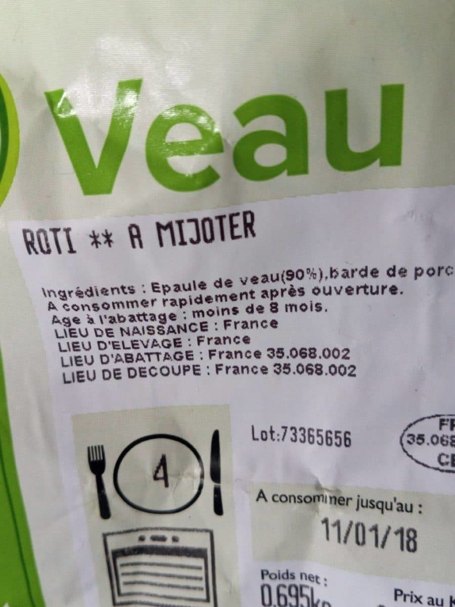 Open Food Facts Rôti de veau packshot