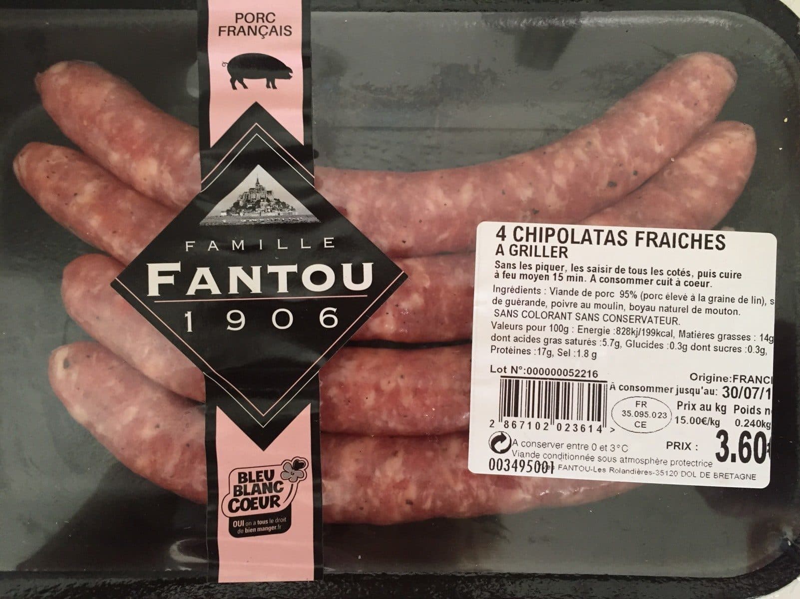 Open Food Facts 4 chipolatas fraiches packshot