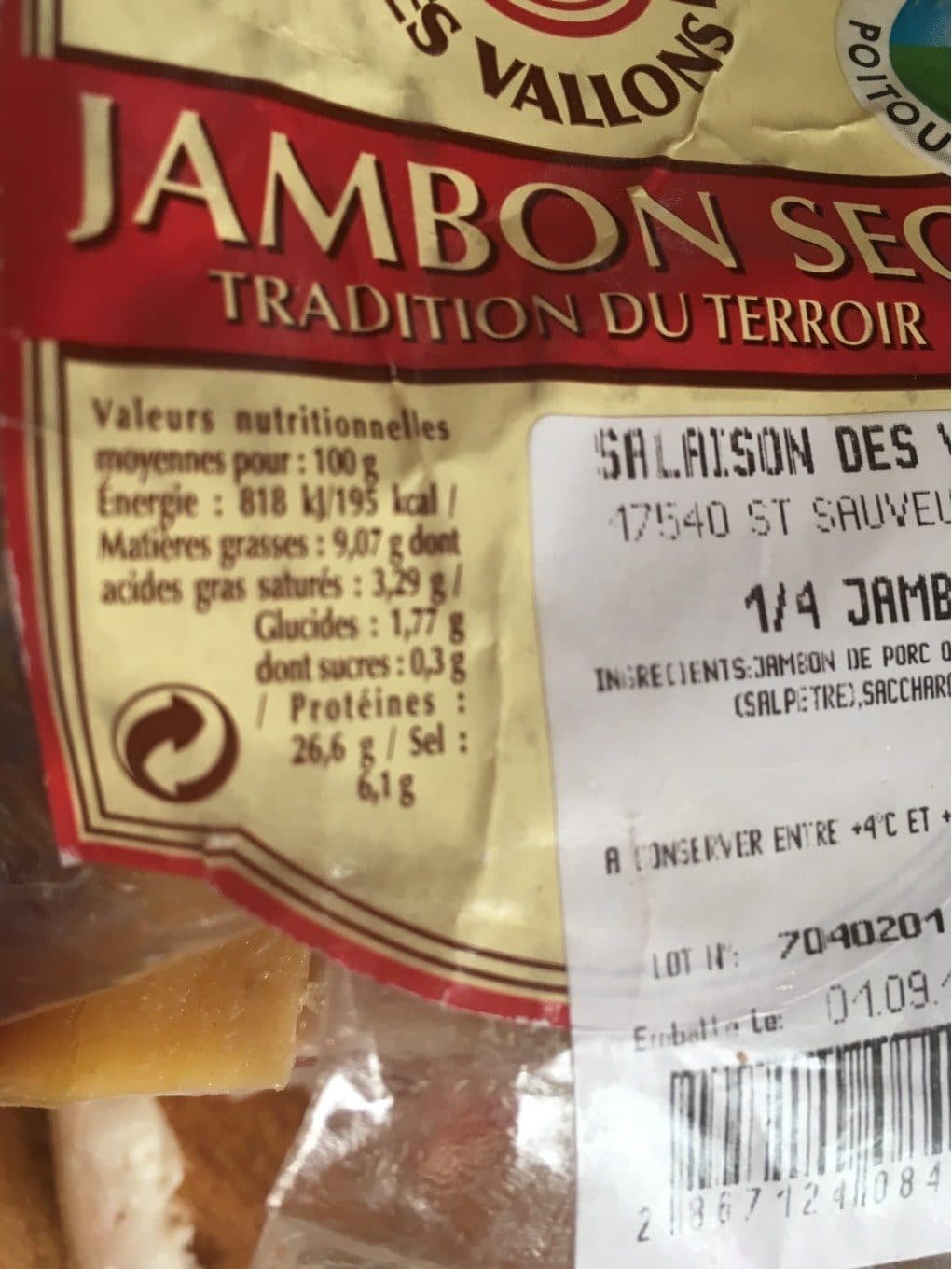 Salaison Des Vallois Jambon de pays packshot