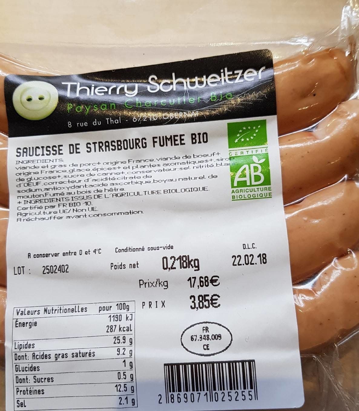 Thierry Schweitzer Saucisse de Strasbourg fumee bio packshot