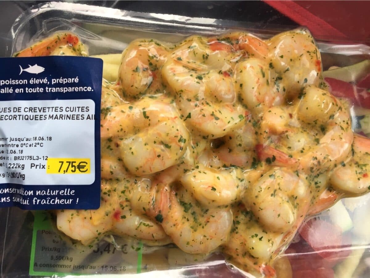 Open Food Facts Queues de crevettes cuites semi decortiquees marinees ail packshot