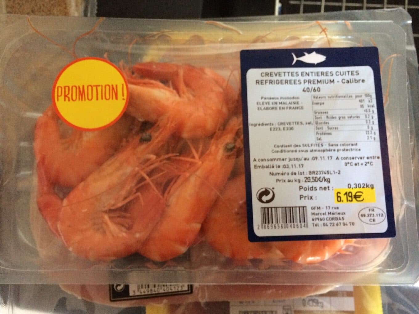 Grand Frais Crevettes entieres cuites packshot