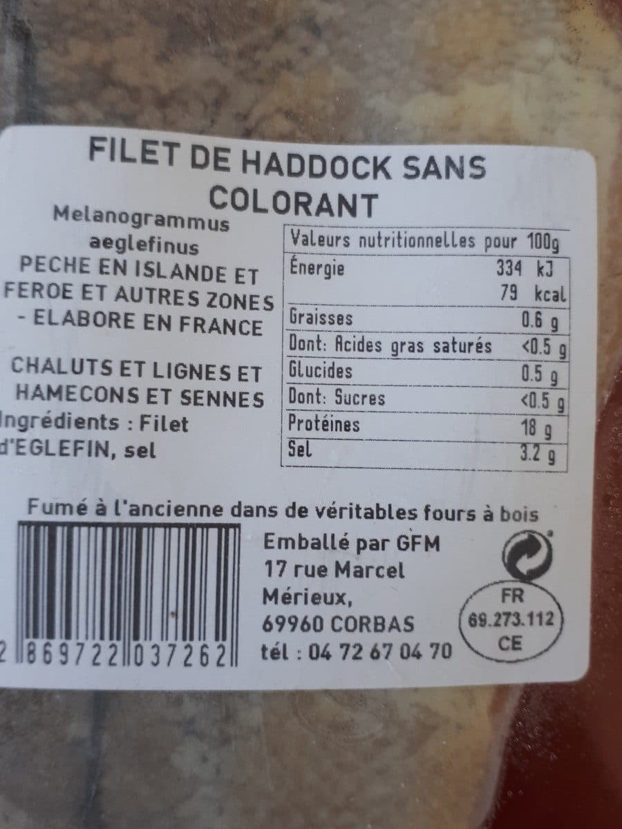 Open Food Facts filet de haddock sans colorant packshot