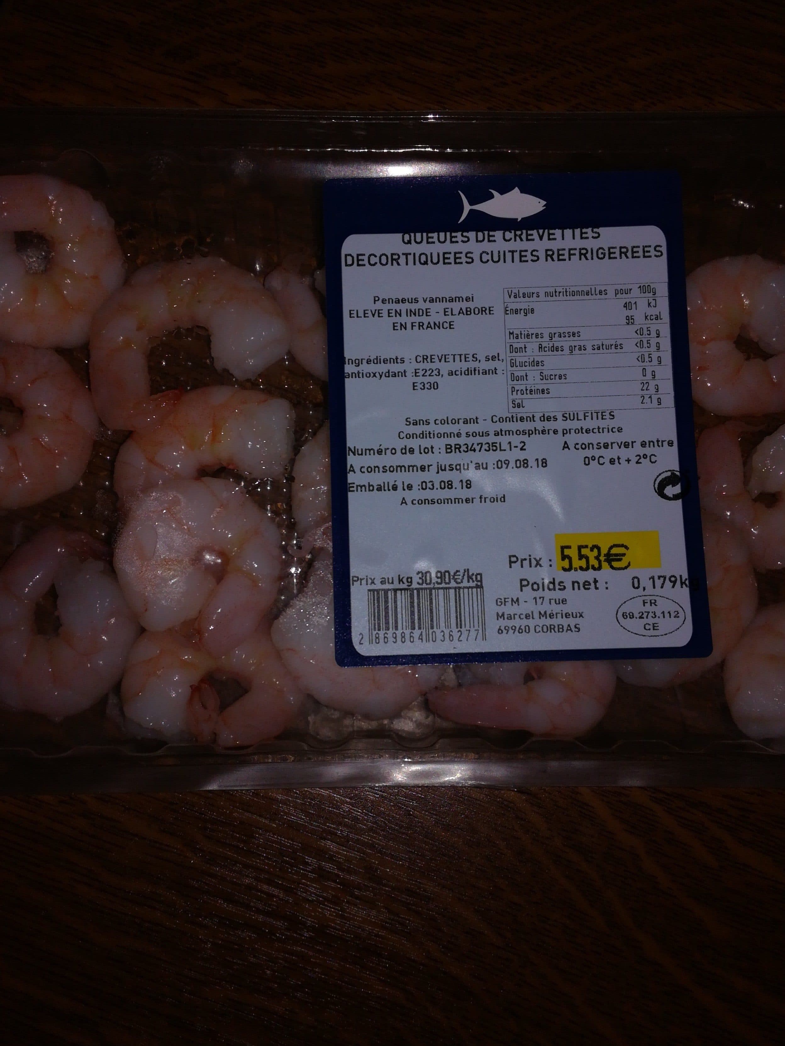 Open Food Facts Queues de crevettes décortiquées cuites réfrigérée packshot