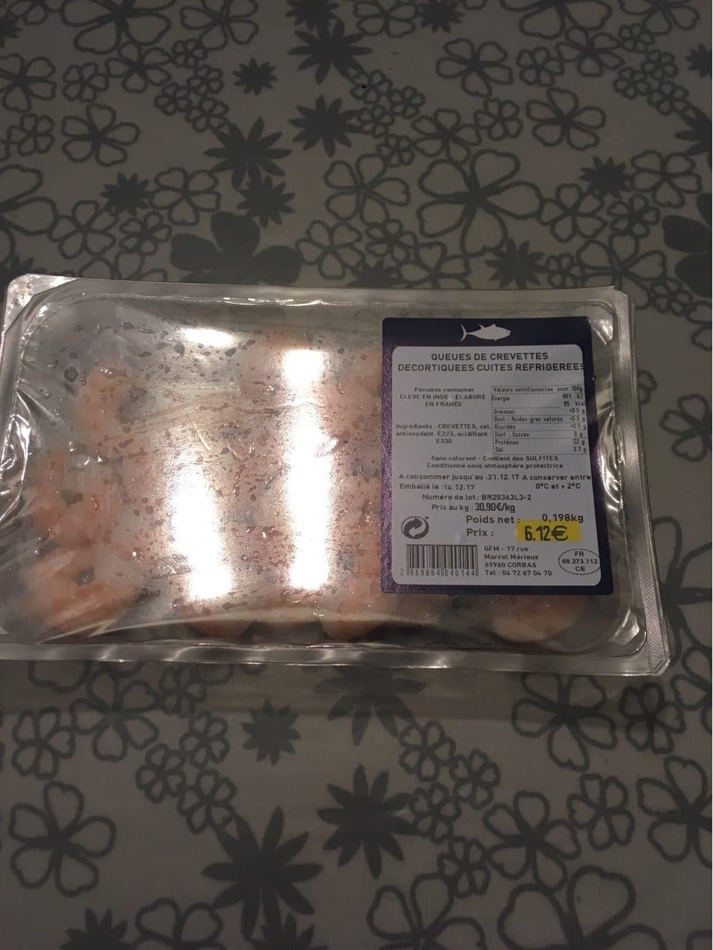 ( Grand Frais ) Queues de crevettes decortiquées cuites refrigerées packshot