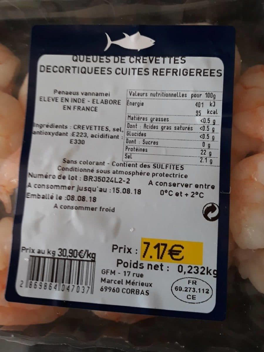 Open Food Facts Queues de crevettes décortiquées cuites packshot