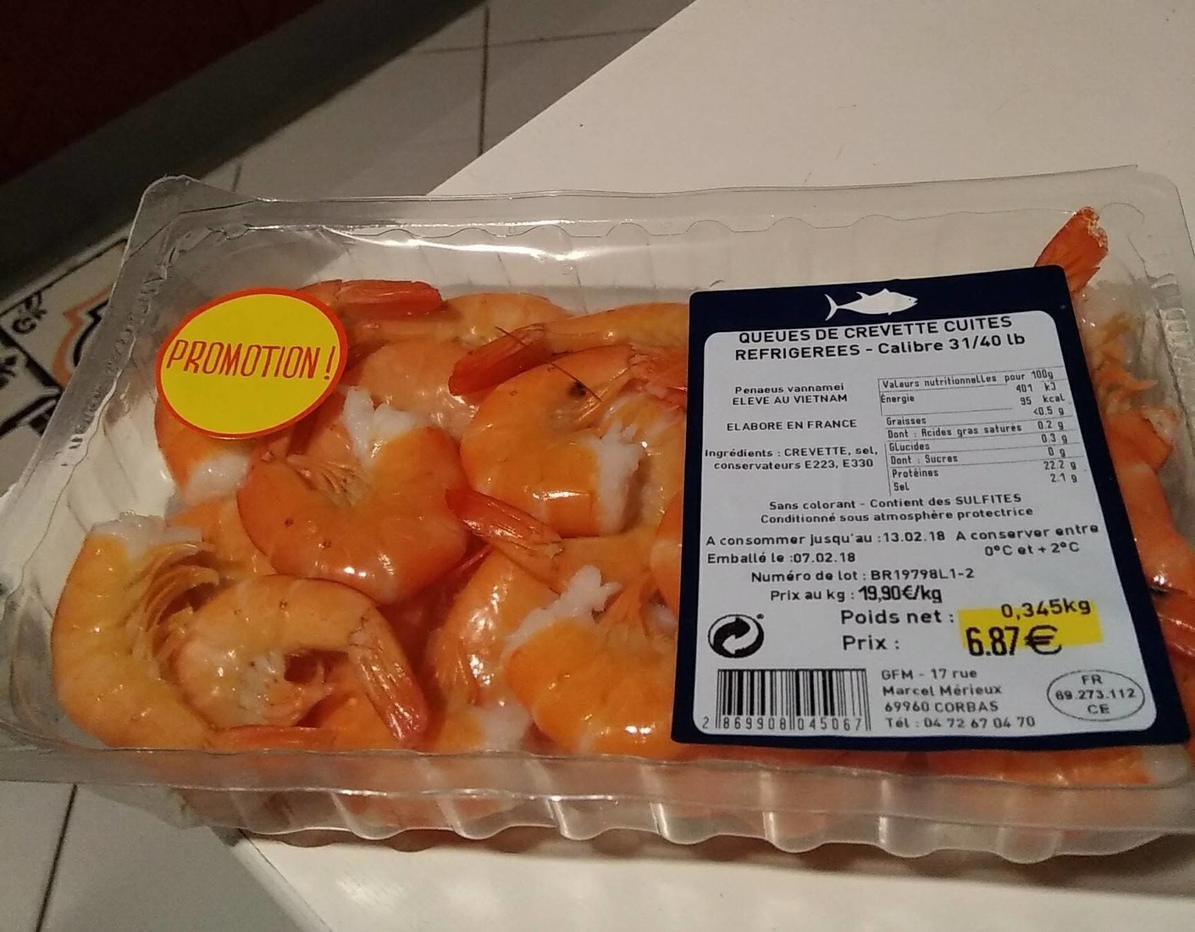 GFM Queues de crevettes réfrigérées - calibre 31/40 lb packshot