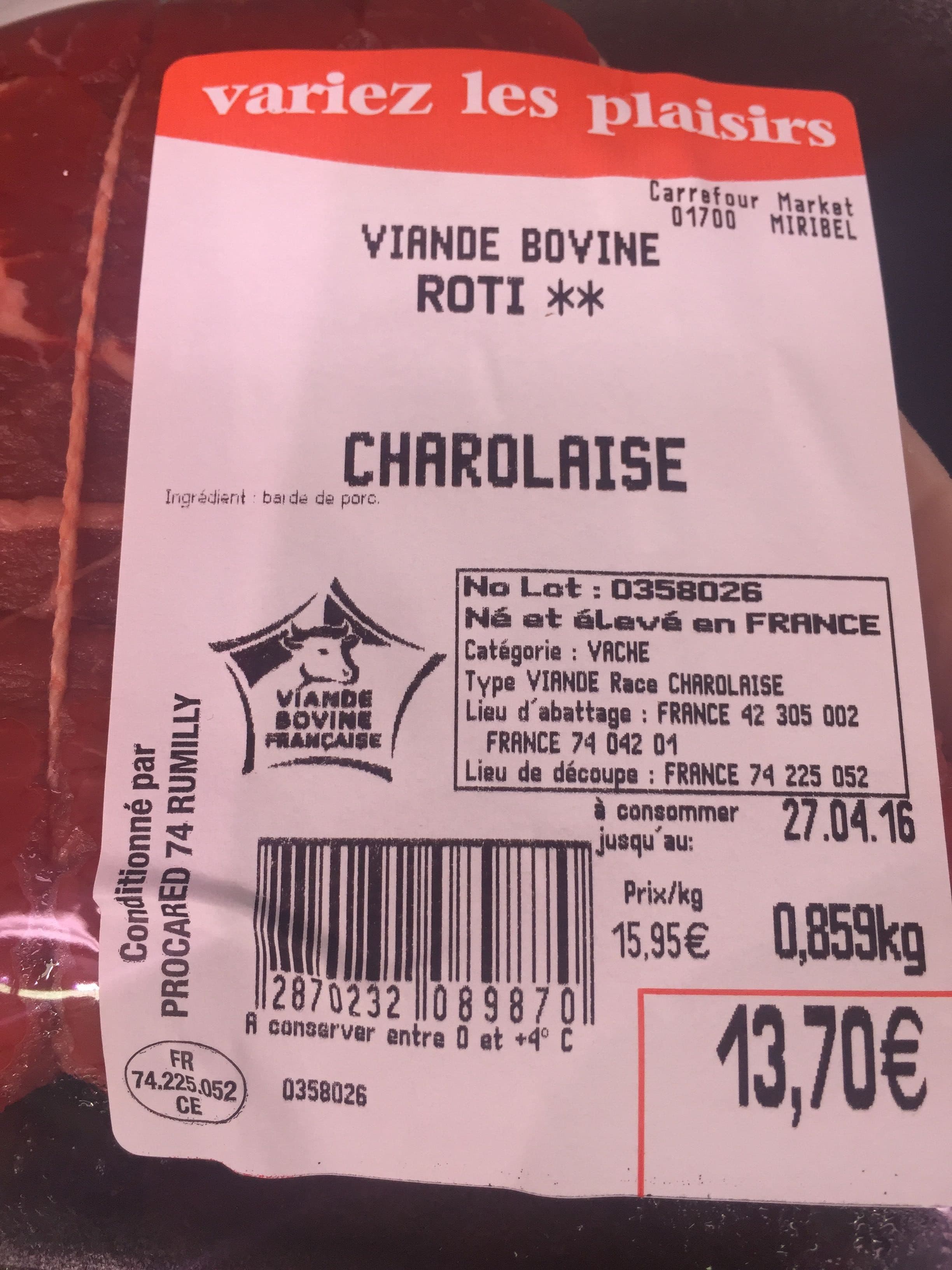 sans marque Roti viande charolaise packshot