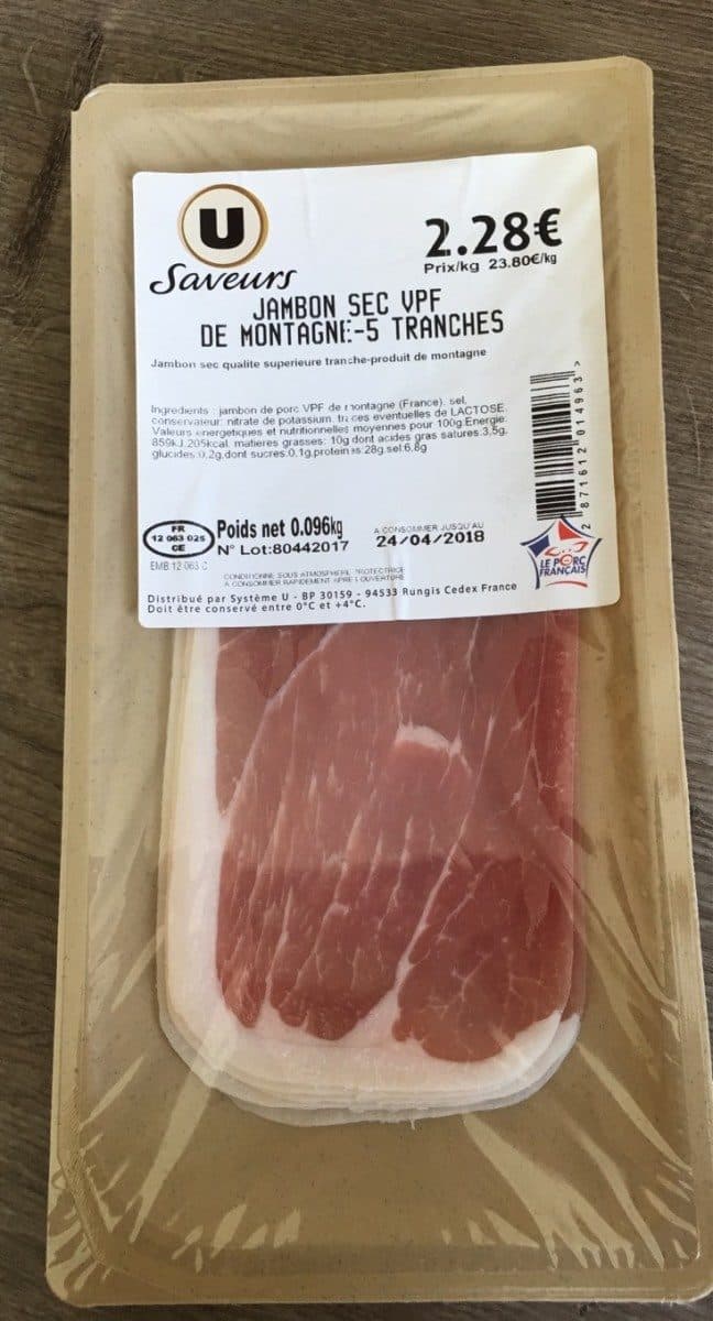 U Saveurs Jambon sec VPF de montagnes 5 tranches packshot