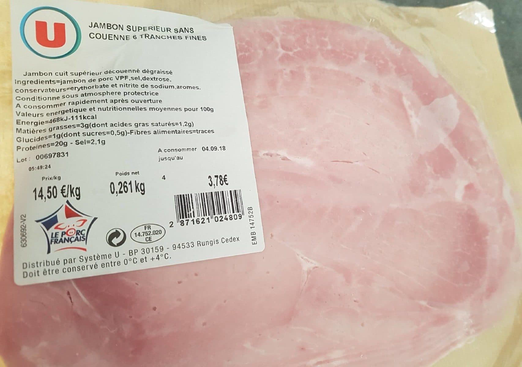 Open Food Facts Jambon blanc supérieur sans couenne packshot
