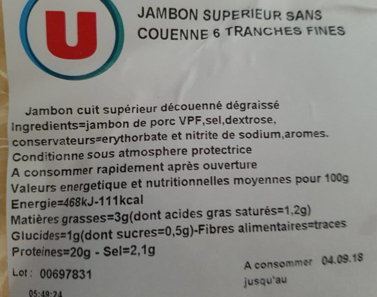 Open Food Facts Jambon blanc supérieur sans couenne packshot