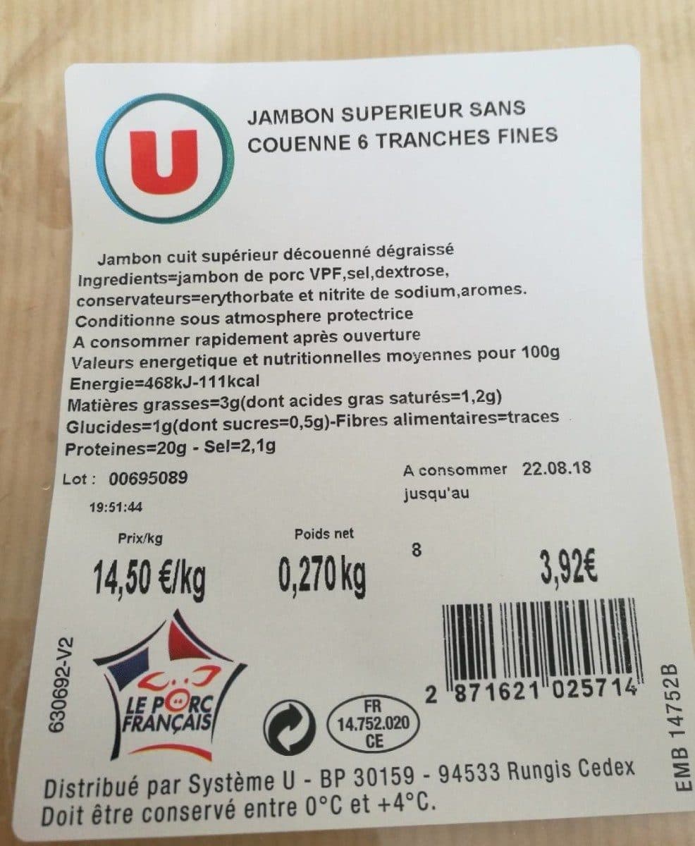 Open Food Facts Jambon supérieur sans couenne packshot